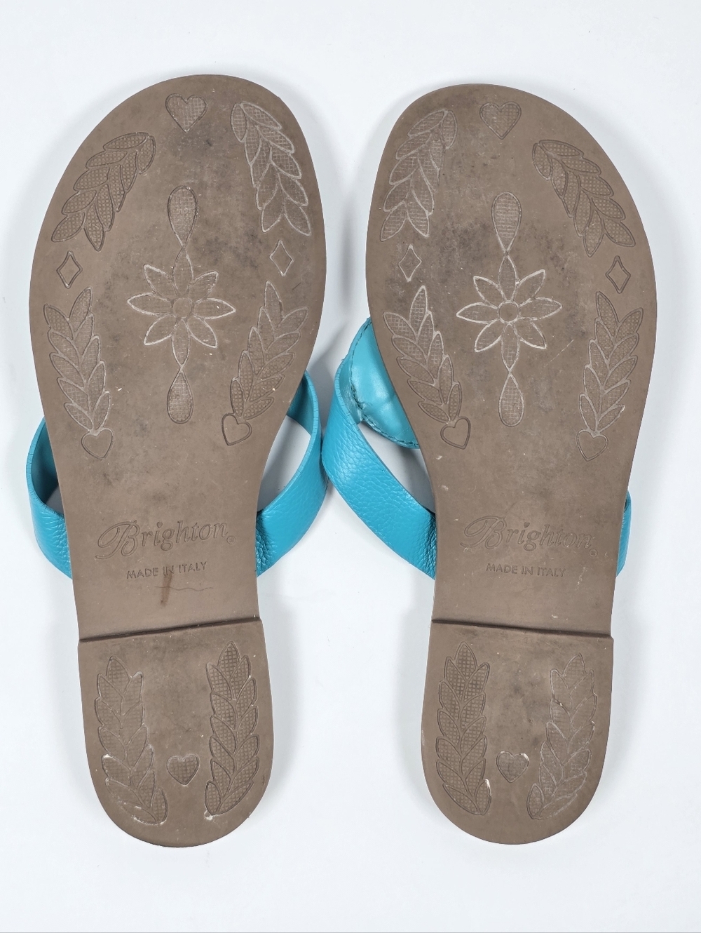Brighton Alice Ferrara Turquoise Blue Leather Silver Medallion Thong Sandals Sz9 - Picture 7 of 9